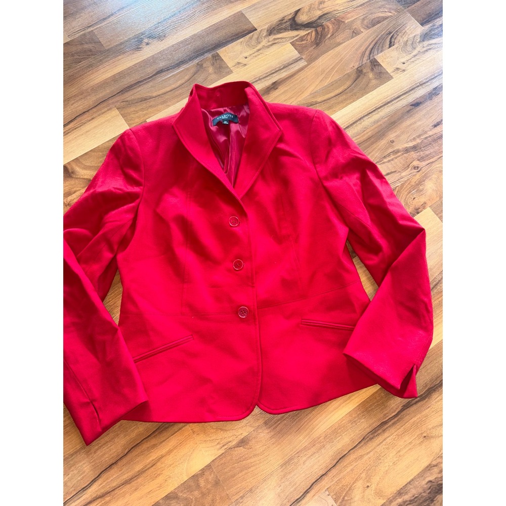 Talbots Blazer Womens‎ 12P Red Excellent Wool Blend Stand Collar 3-Button Jacket